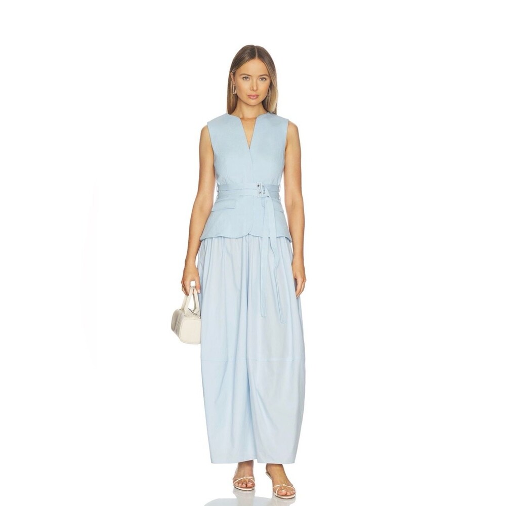 Acler Pale Bluestar Newduston Sleeveless Maxi Dress with Double Belted Waist US4
